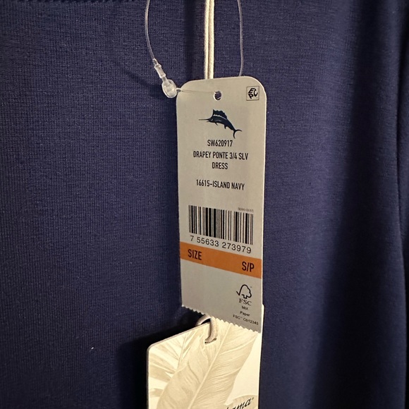 NWT Tommy Bahama Drapey Ponte dress, size Small, island navy - Picture 3 of 9